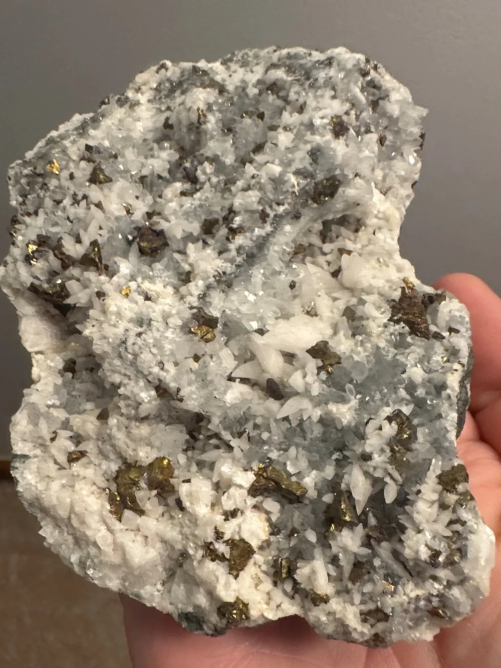 White Quartz Cluster with Gold Pyrite Accents